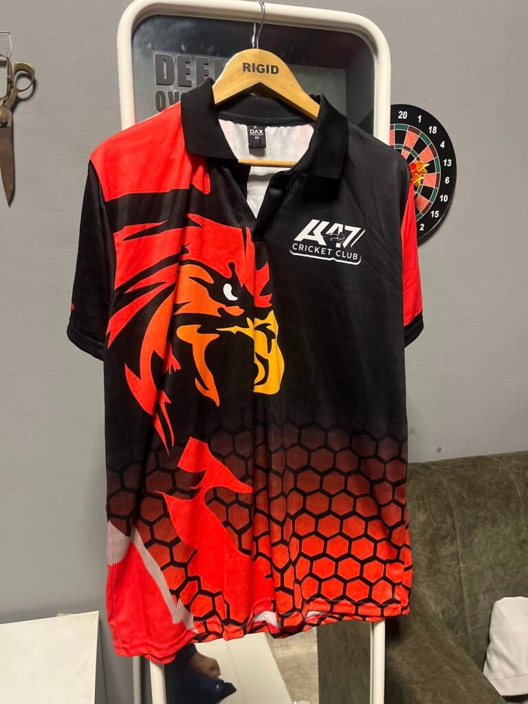 Black and red sublimation jersey with sponsor logos – Rigid Sportswear