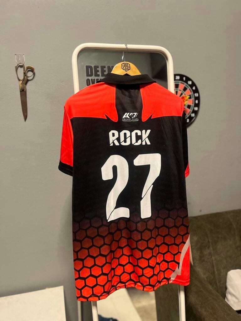 Red and black jersey with name and number 27 – Rigid Sportswear