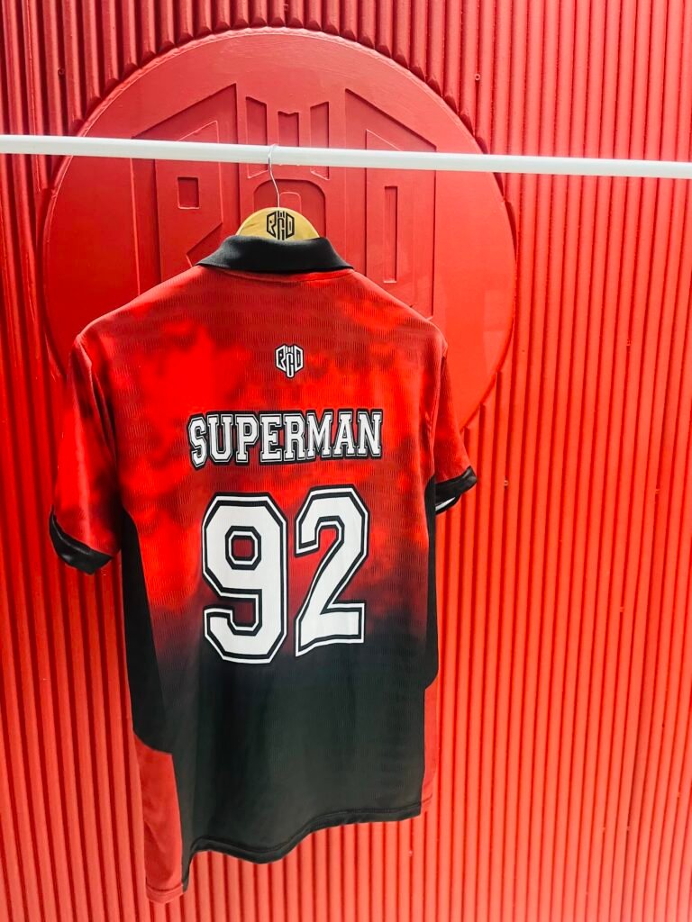 Red and black sublimation jersey, name and number 92 – Rigid Sportswear