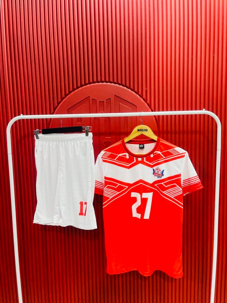 Red jersey and white shorts football set – Rigid Sportswear