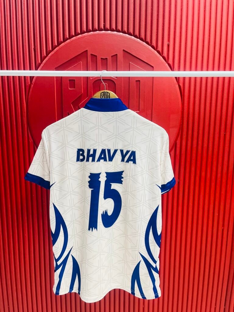 White and blue football jersey with name and number – Rigid Sportswear