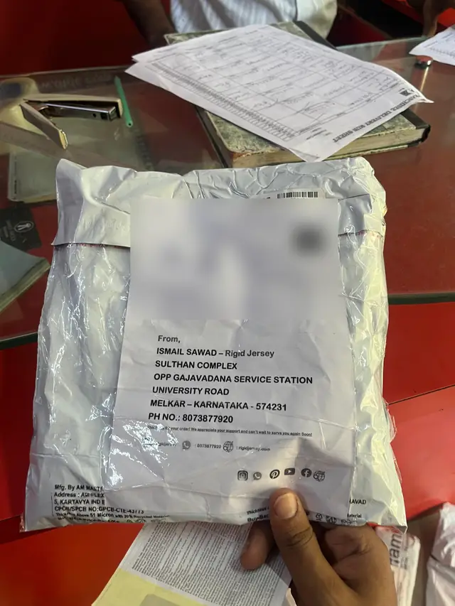 Rigid Sportswear custom jersey courier parcel to Surat, Gujarat